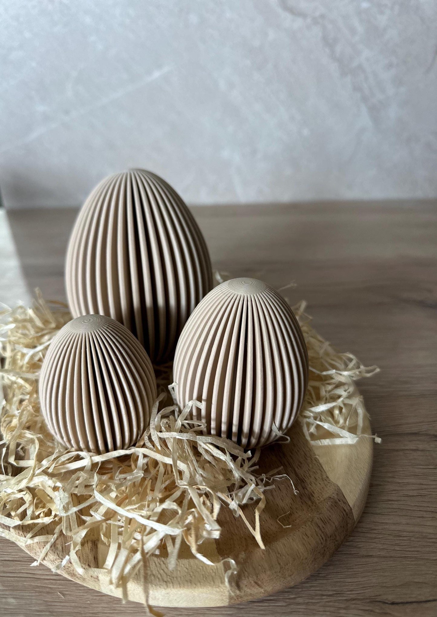 Geripptes Osterei 3D Druck | Minimalistische Osterdeko | Moderne Eier Deko | Osterkorb Füllung | Set 3 Größen | Nachhaltige Osterdeko
