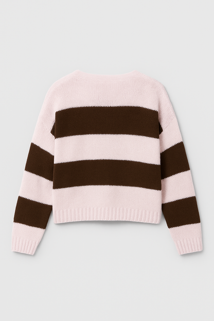 Gestreifter Cardigan Damen Rosa Braun – Kuschelige Strickjacke