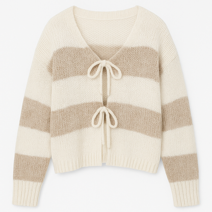 Gestreifter Cardigan Damen Beige Creme – Strickjacke Made in Italy