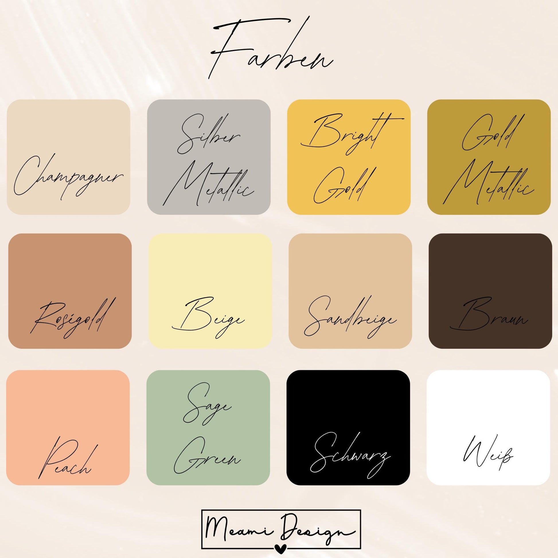 Farbpalettte für Personalisierungen von Meami Design
