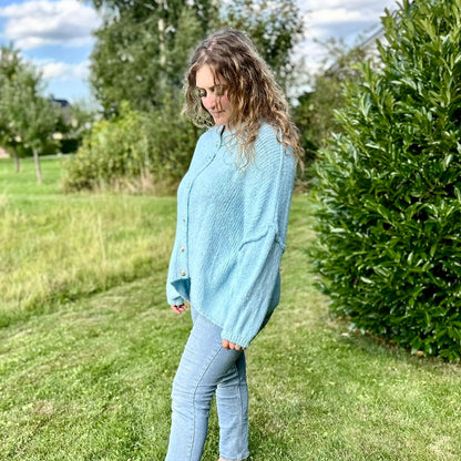 Hellblauer Oversized Cardigan Damen – Elegante Strickjacke