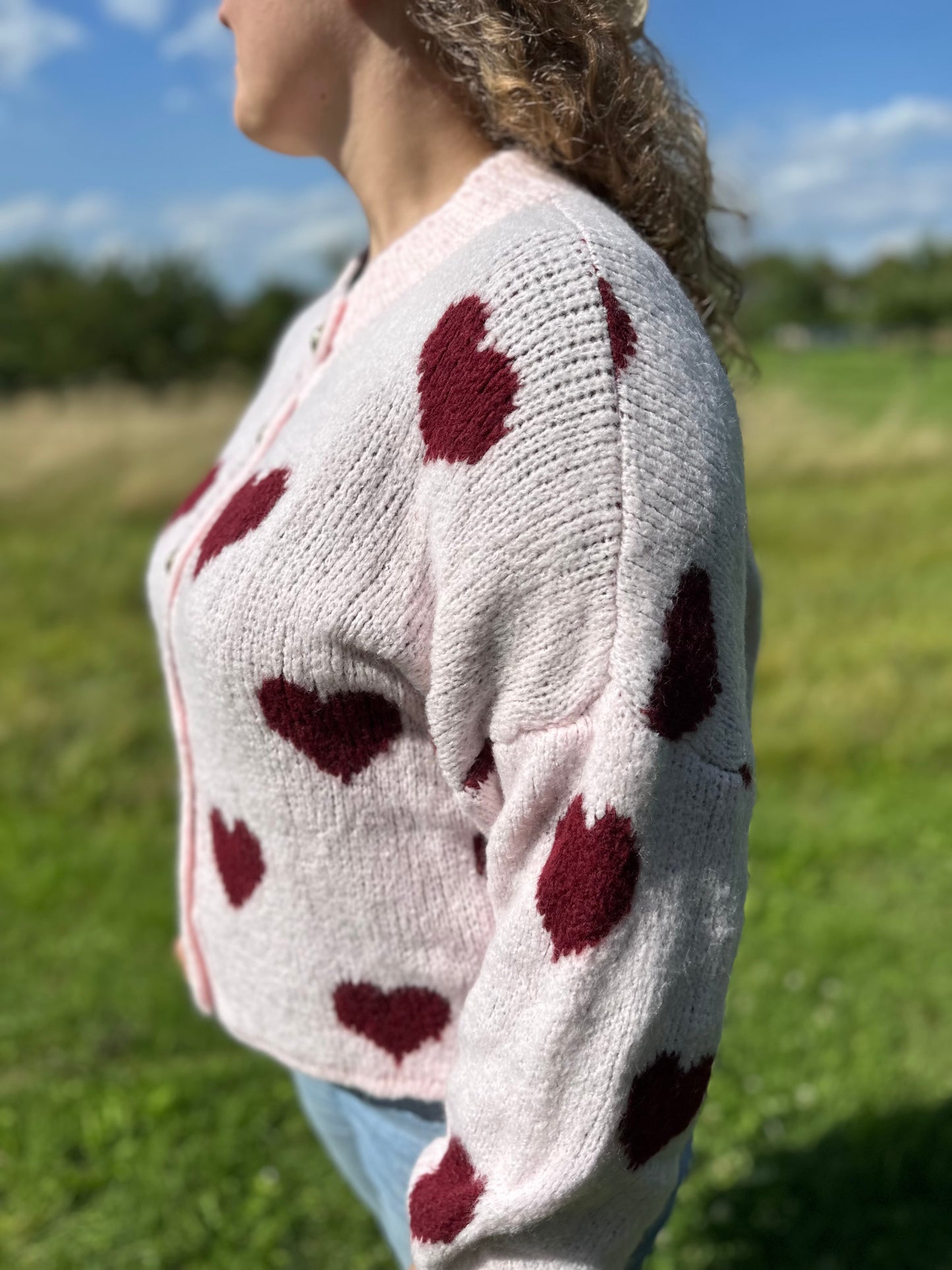Pinker  Herz Cardigan Damen – Weiche Strickjacke Oversized
