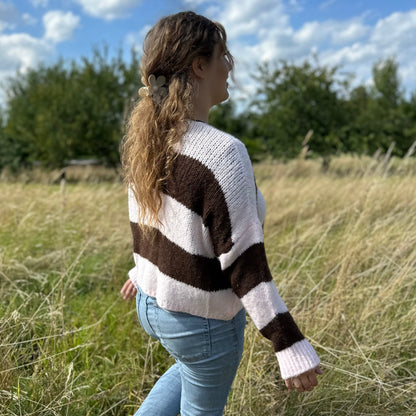 Gestreifter Cardigan Damen Rosa Braun – Kuschelige Strickjacke