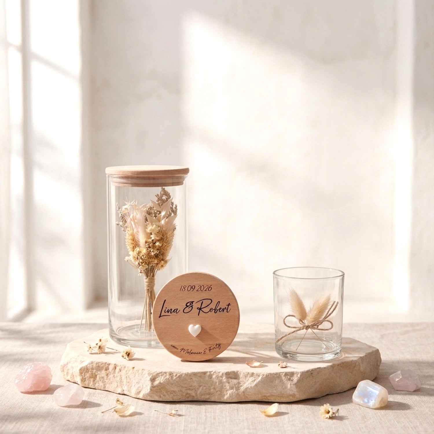 Hochzeitsgeschenk personalisiert – Vorratsglas mit Gravur – Geldgeschenk Hochzeit – Brautpaar Geschenk – Glas mit Namen & Datum
