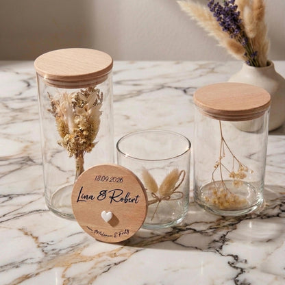 Hochzeitsgeschenk personalisiert – Vorratsglas mit Gravur – Geldgeschenk Hochzeit – Brautpaar Geschenk – Glas mit Namen & Datum