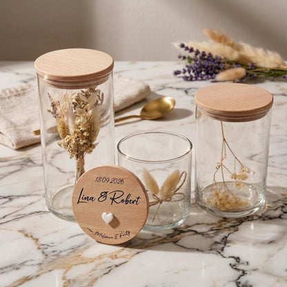 Hochzeitsgeschenk personalisiert – Vorratsglas mit Gravur – Geldgeschenk Hochzeit – Brautpaar Geschenk – Glas mit Namen & Datum