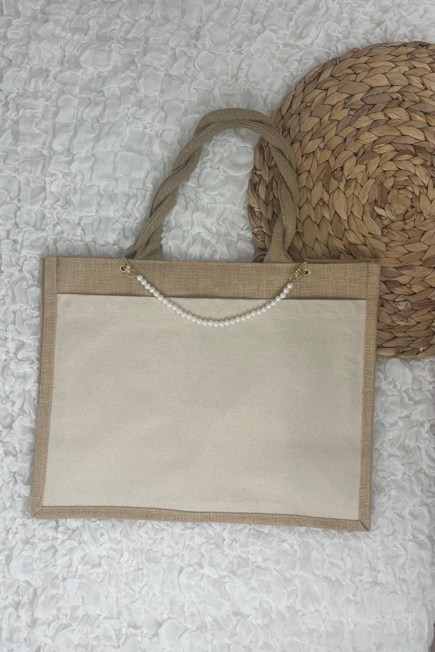 Personalisierte Jutetasche mit Perlenkette - Tasche - Name