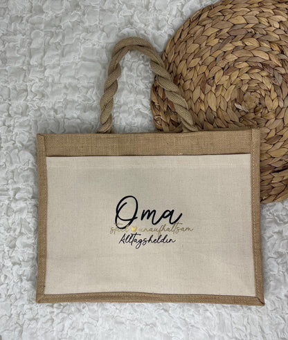 Einkaufstasche Jutetasche Oma - Alltagsheldin - Muttertag - Tasche