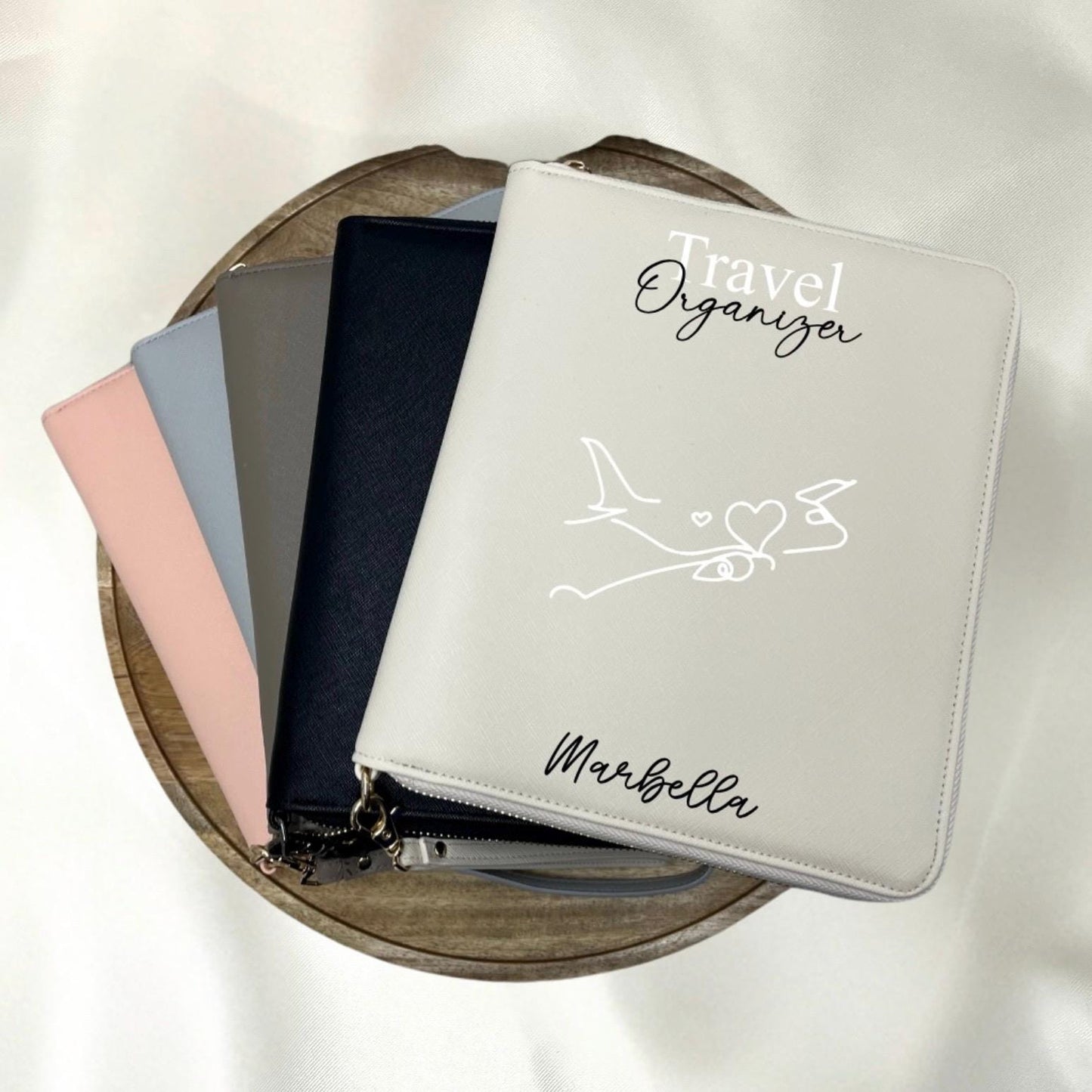 Personalisierter Reiseorganizer mit Namen Flugzeug Urlaub Reiseunterlagen Familienorganizer Travel Organizer Name Urlaubsort
