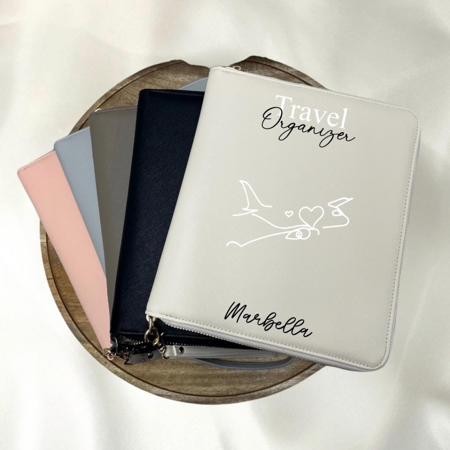 Personalisierter Reiseorganizer mit Namen Flugzeug Urlaub Reiseunterlagen Familienorganizer Travel Organizer Name Urlaubsort