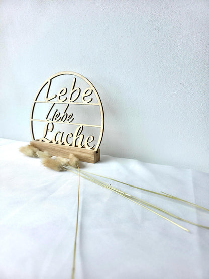 Deko Holzschild Rund Dekoidee Tischdeko Holz Geschenk Deko Schriftzug Holz Naturdeko Holzschild gelastert Deko mit Spruch Lebe Liebe Lache