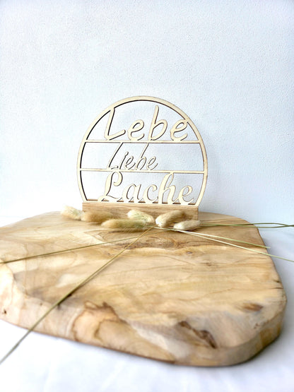Deko Holzschild Rund Dekoidee Tischdeko Holz Geschenk Deko Schriftzug Holz Naturdeko Holzschild gelastert Deko mit Spruch Lebe Liebe Lache