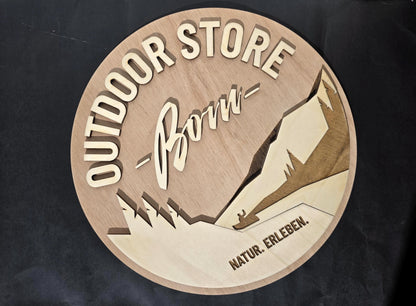 Personalisiertes Firmengeschenk individuell Branding Schild Holz Logo aus Holz graviertes Firmenlogo Firmenschild Firmenjubiläum