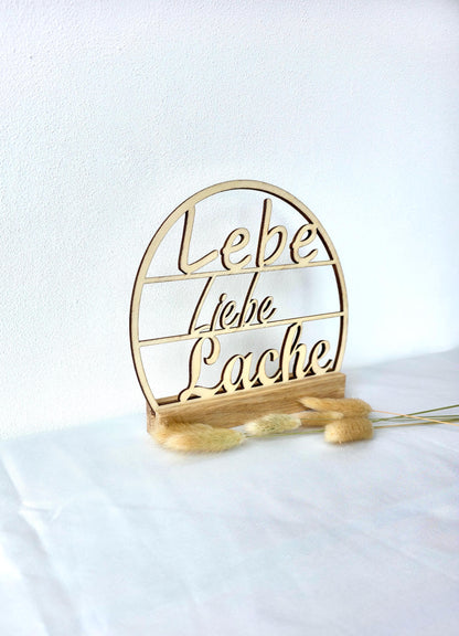 Deko Holzschild Rund Dekoidee Tischdeko Holz Geschenk Deko Schriftzug Holz Naturdeko Holzschild gelastert Deko mit Spruch Lebe Liebe Lache