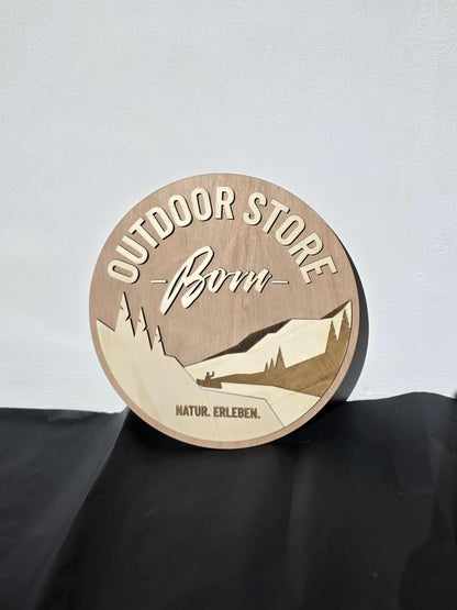 Personalisiertes Firmengeschenk individuell Branding Schild Holz Logo aus Holz graviertes Firmenlogo Firmenschild Firmenjubiläum