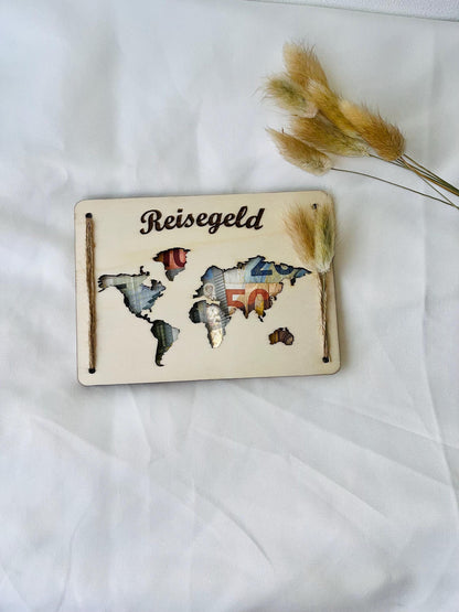 Reisekasse Reisegeschenk Reisegeld Reisegutschein Reisegeburtstagsgeschenk aus Holz Reiseaccessoire-Geschenk Reisen Geschenk aus Holz