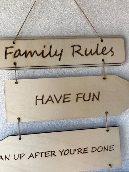 Familienschild Familienregeln Wanddeko Family Rules Holzschild personalisiert zum Aufhängen Hochzeitsgeschenk Einweihungsgeschenk Patchwork