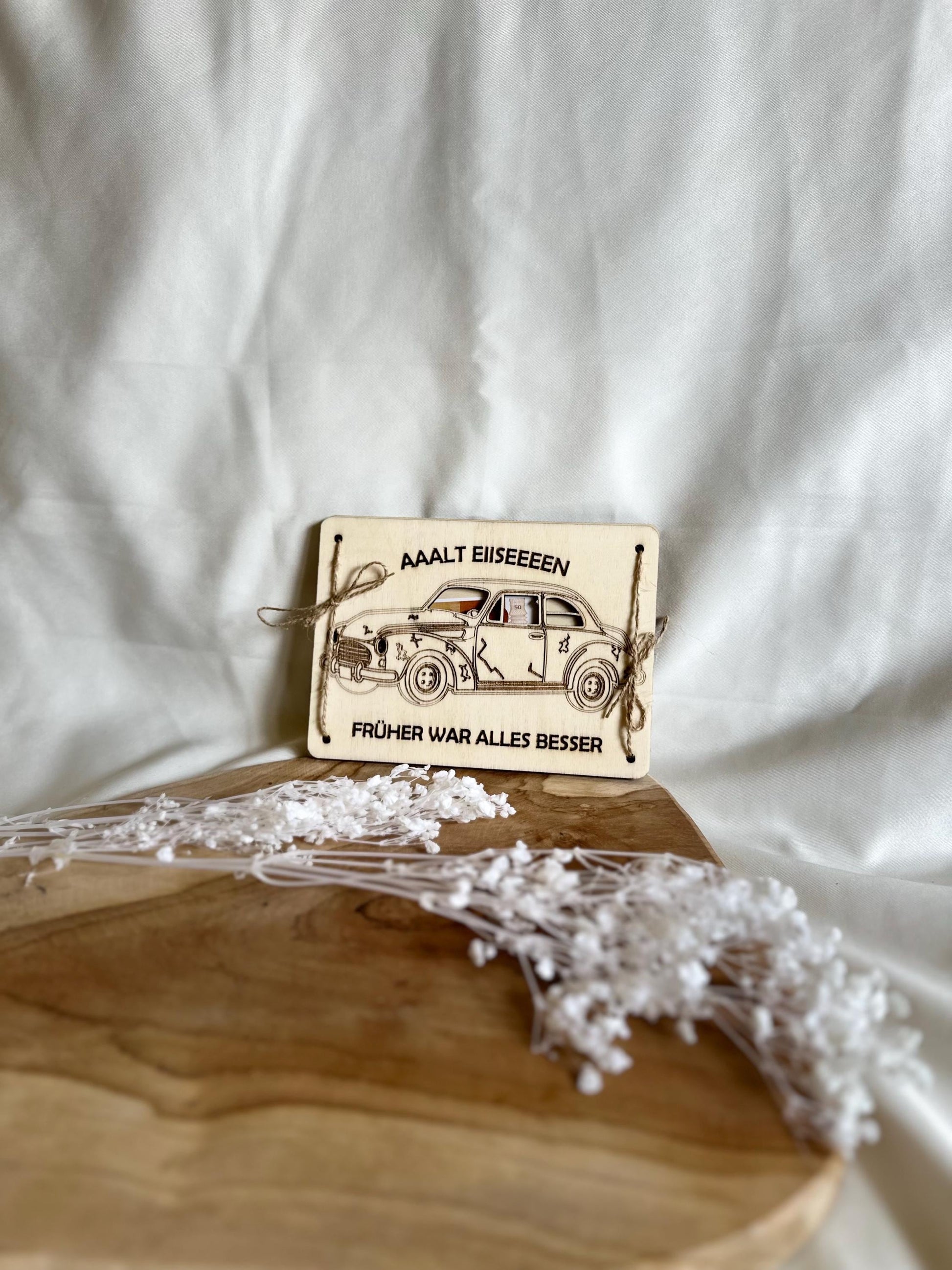 Geldgeschenk Alt Eisen Oldtimer Geldkarte Geburtstag Oldtimer Fan Karte aus Holz runder Geburtstag Geschenk Holz Geldgeschenk aus Holz