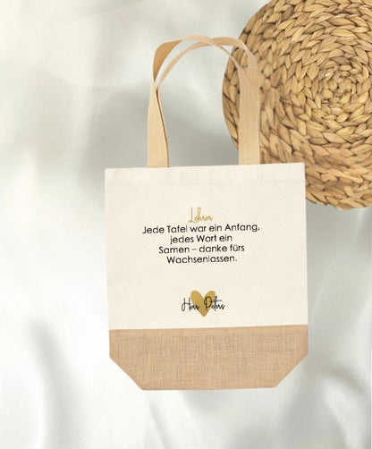 Einkaufstasche Personalisiert Abschied Lehrerin Lehrer Abschiedsgeschenk personalisiert Geschenk Schulende Lehrer mit Name & Herz