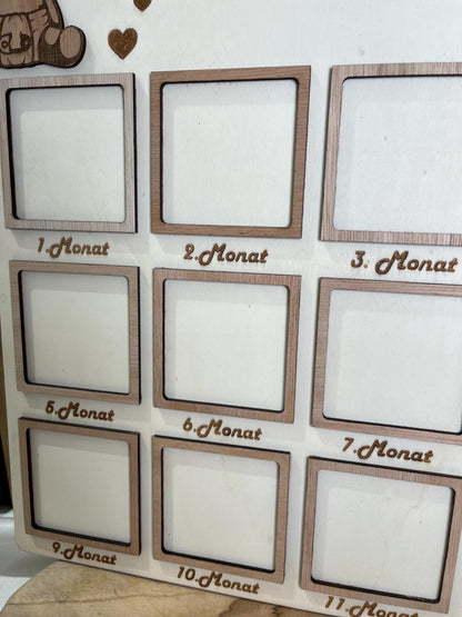 Mein erstes Jahr Holz personalisiert – Meilensteintafel Baby – Geburtsgeschenk personalisiert – Babygeschenk zur Geburt & 1. Geburtstag