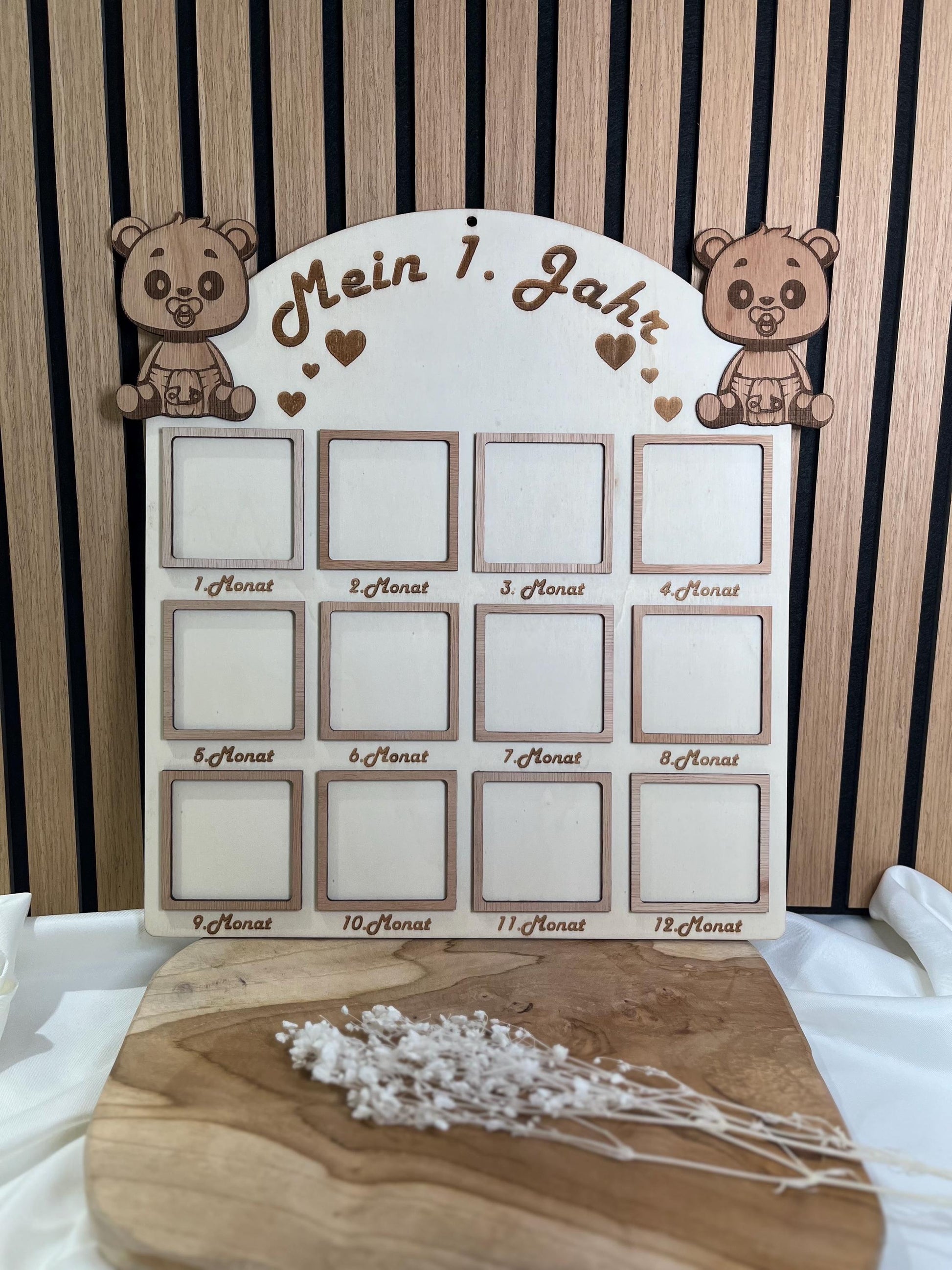 Mein erstes Jahr Holz personalisiert – Meilensteintafel Baby – Geburtsgeschenk personalisiert – Babygeschenk zur Geburt & 1. Geburtstag
