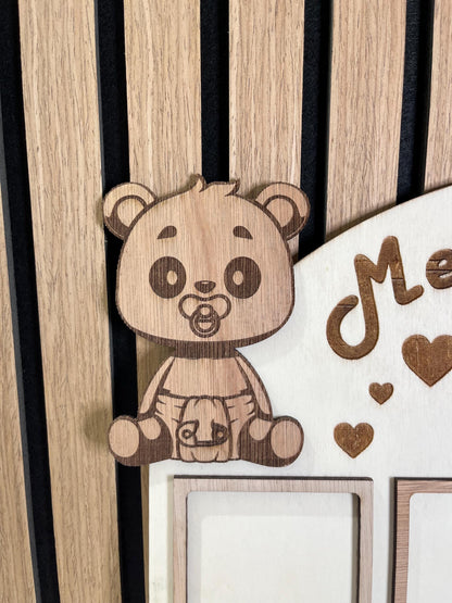 Mein erstes Jahr Holz personalisiert – Meilensteintafel Baby – Geburtsgeschenk personalisiert – Babygeschenk zur Geburt & 1. Geburtstag