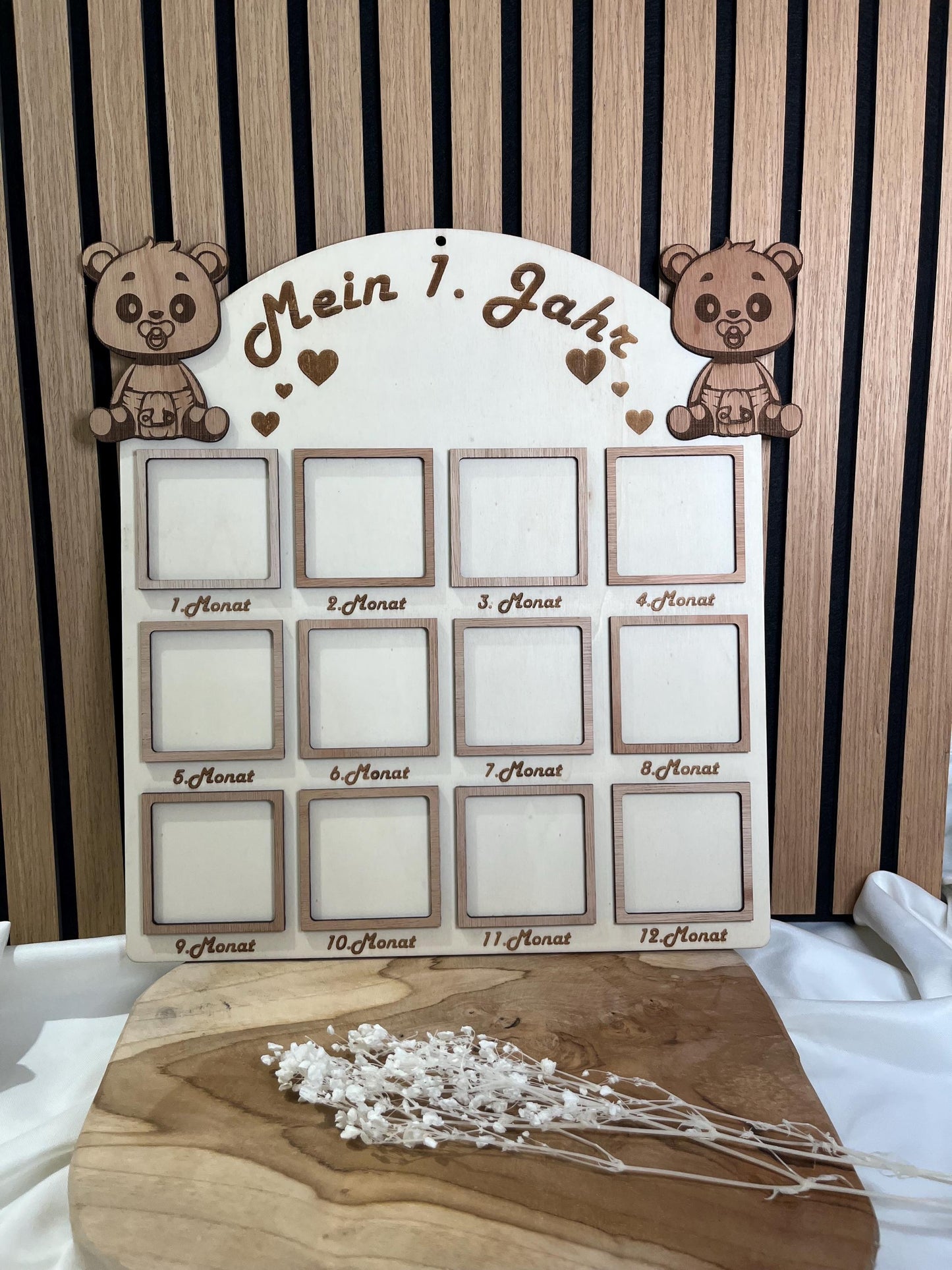Mein erstes Jahr Holz personalisiert – Meilensteintafel Baby – Geburtsgeschenk personalisiert – Babygeschenk zur Geburt & 1. Geburtstag