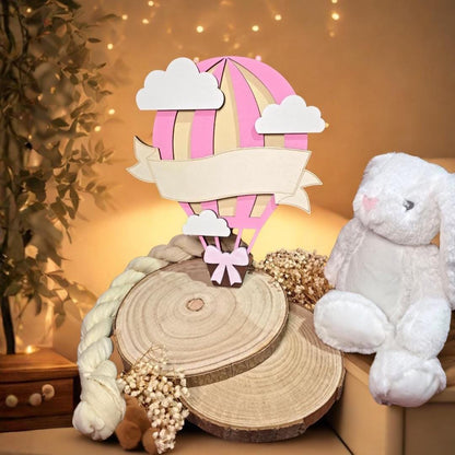 Personalisiertes Geburtsgeschenk | Heißluftballon Kinderzimmer Deko aus Holz | Babyzimmer Wanddeko mit Name & Geburtsdaten