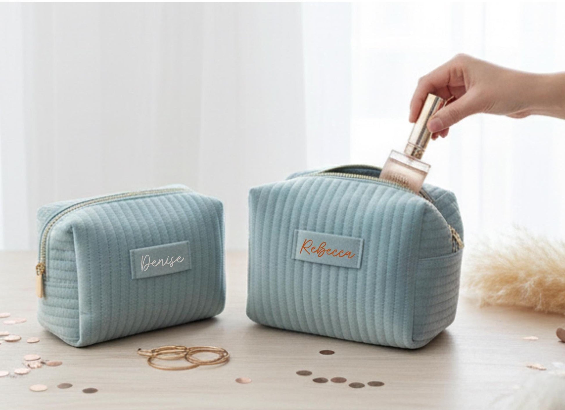Personalisierte Samt Kosmetiktasche | Brautjungfern Geschenk | Kulturbeutel Damen | Geschenk für Mama