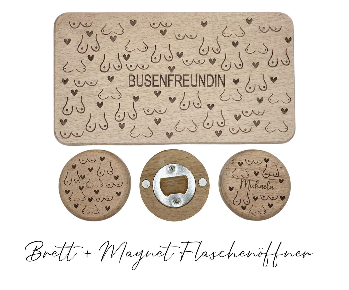 Busenfreundin Geschenk – Kühlschrankmagnet mit Flaschenöffner personalisiert – Lustiges JGA Geschenk für Frauen