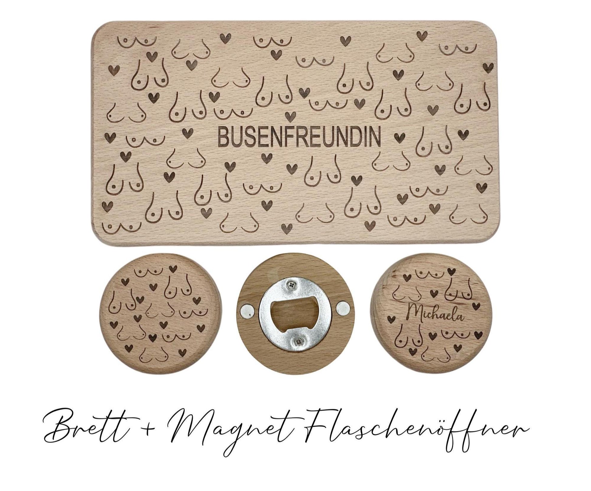 Busenfreundin Geschenk – Kühlschrankmagnet mit Flaschenöffner personalisiert – Lustiges JGA Geschenk für Frauen