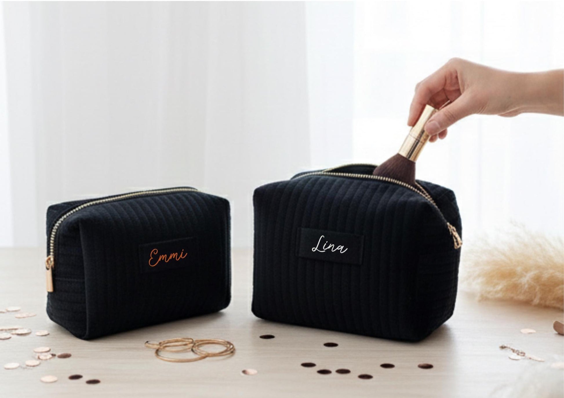 Personalisierte Samt Kosmetiktasche | Brautjungfern Geschenk | Kulturbeutel Damen | Geschenk für Mama