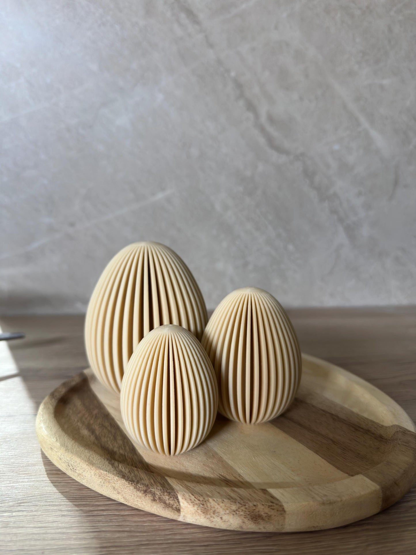 Geripptes Osterei 3D Druck | Minimalistische Osterdeko | Moderne Eier Deko | Osterkorb Füllung | Set 3 Größen | Nachhaltige Osterdeko