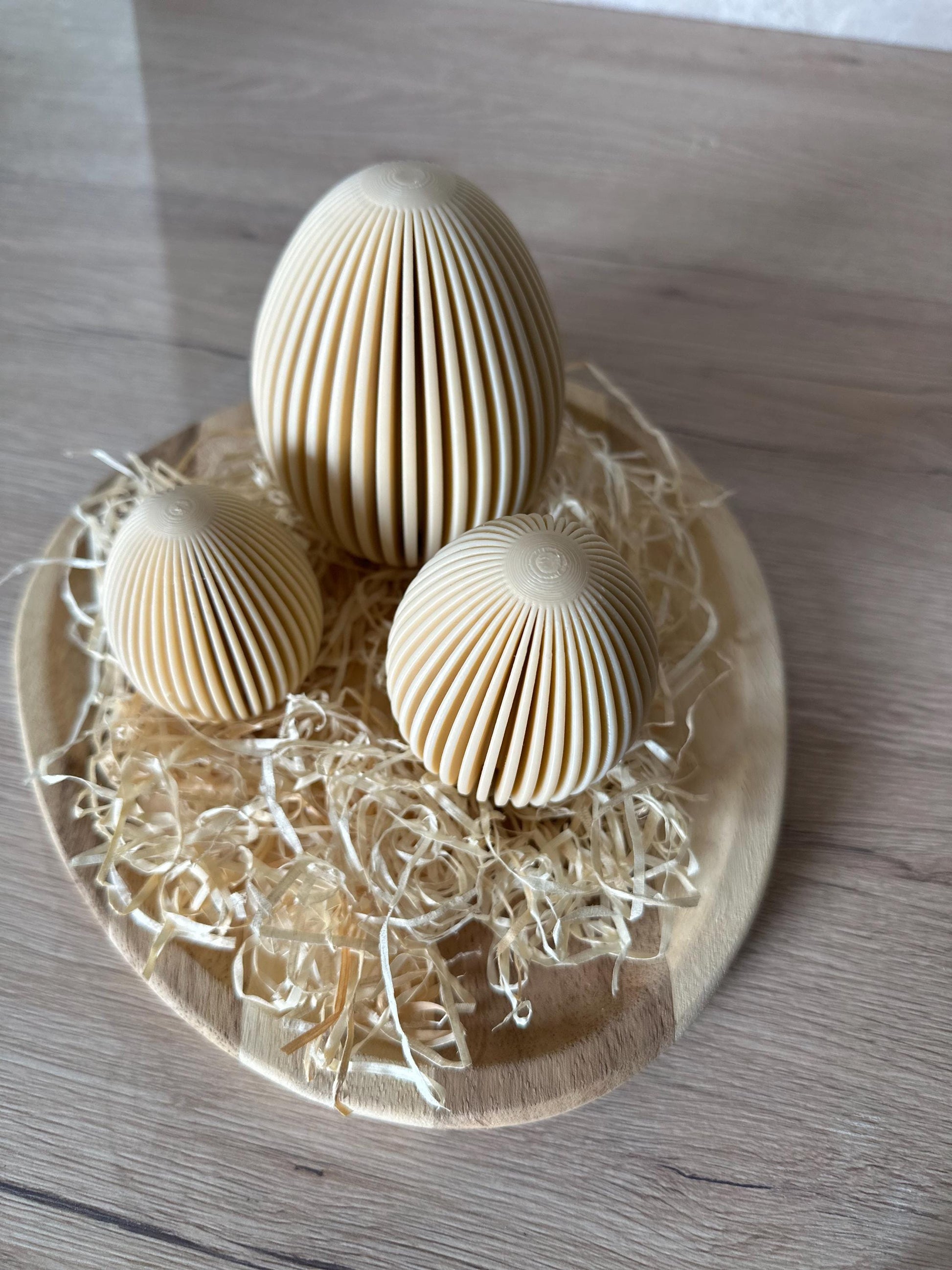 Geripptes Osterei 3D Druck | Minimalistische Osterdeko | Moderne Eier Deko | Osterkorb Füllung | Set 3 Größen | Nachhaltige Osterdeko