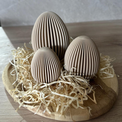 Geripptes Osterei 3D Druck | Minimalistische Osterdeko | Moderne Eier Deko | Osterkorb Füllung | Set 3 Größen | Nachhaltige Osterdeko