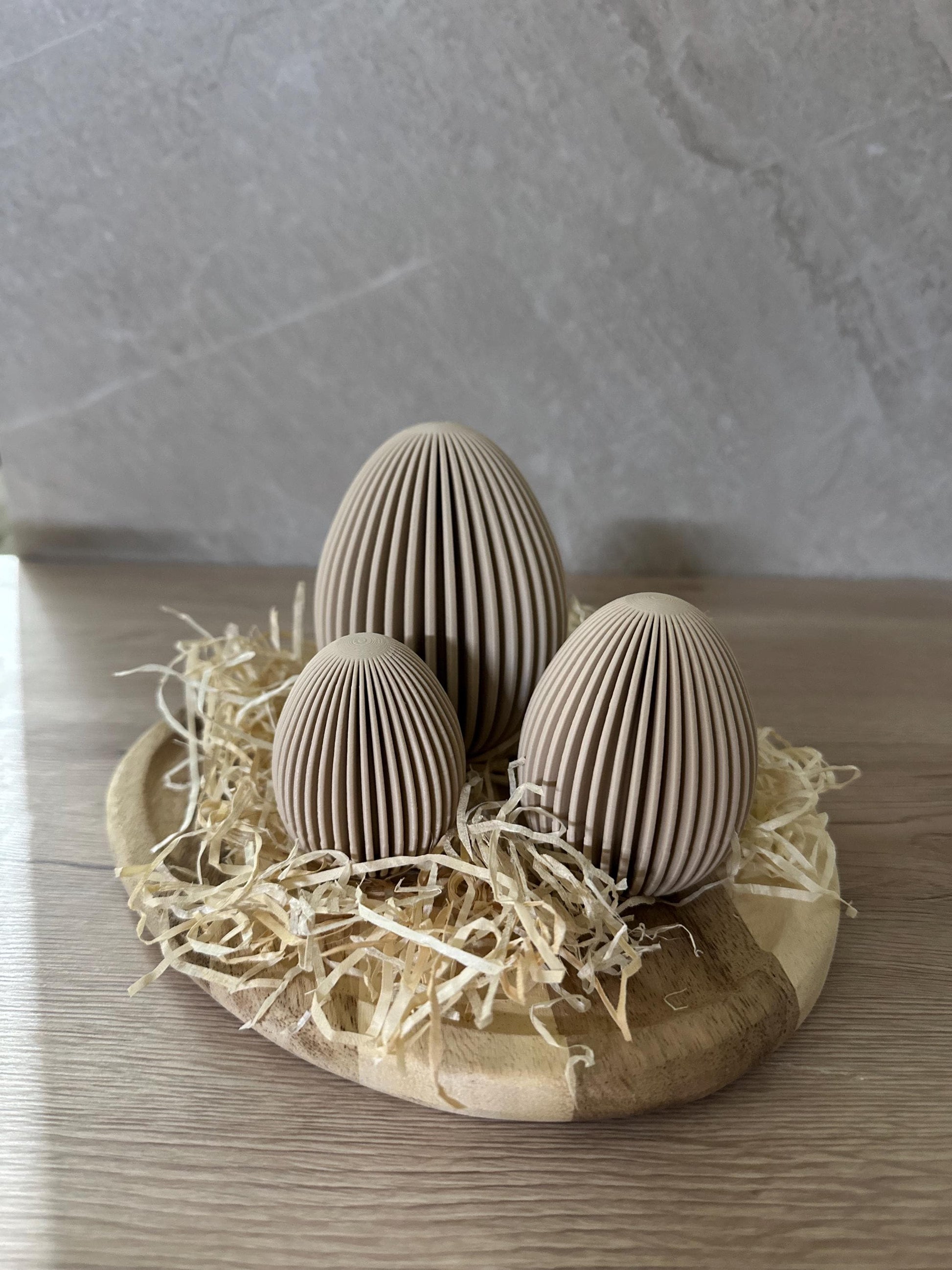 Geripptes Osterei 3D Druck | Minimalistische Osterdeko | Moderne Eier Deko | Osterkorb Füllung | Set 3 Größen | Nachhaltige Osterdeko
