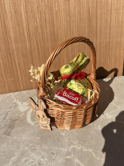 Osterkorb personalisiert mit Holz Anhänger & Lindt Hase 100g Osternest personalisiert Holz, Osterkorbhalter, Ostergeschenk Kinder Osterdeko
