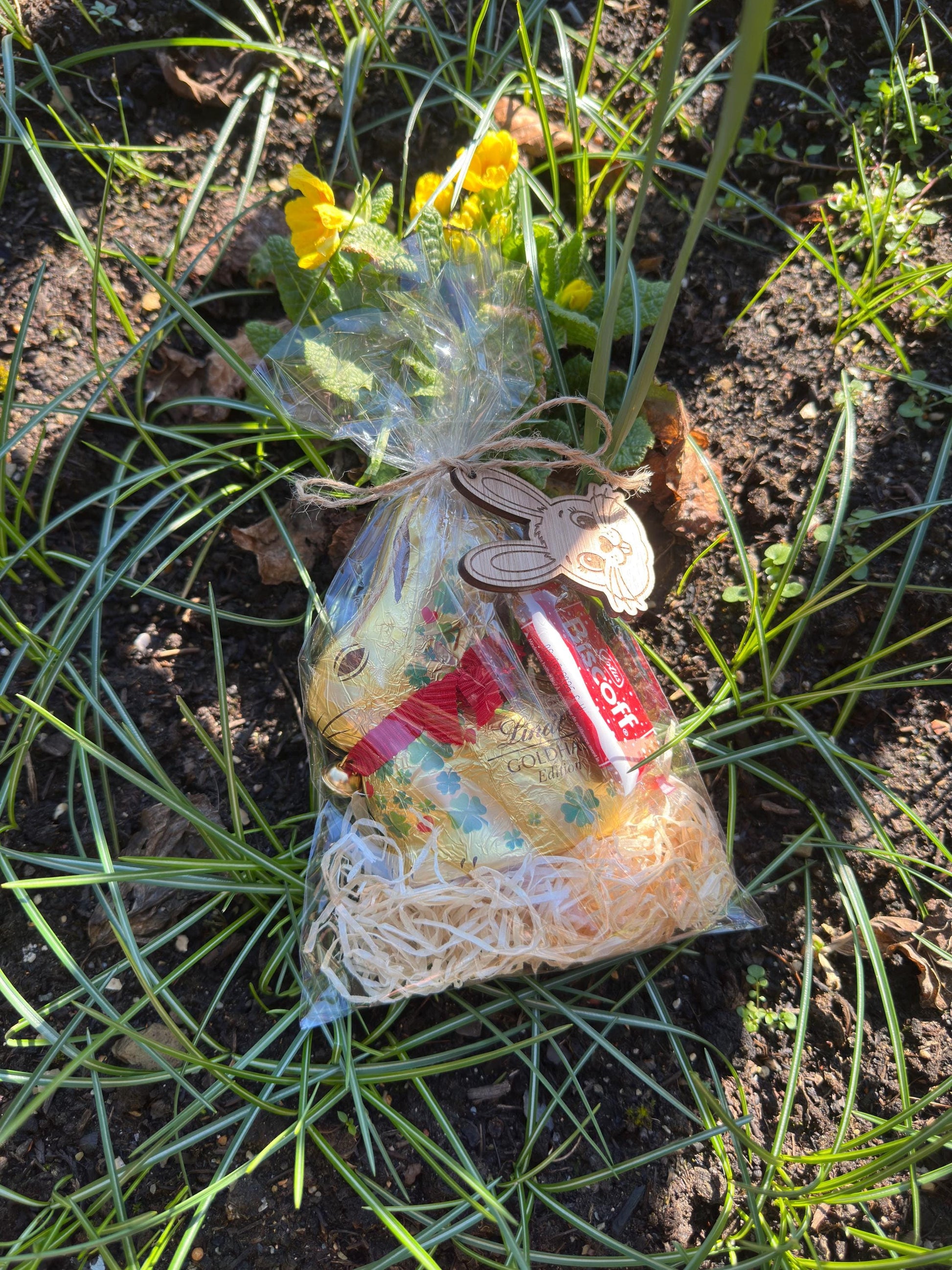 Ostertüte personalisiert mit Holz Anhänger & Lindt Hase – Cellophantütchen Ostern, Osterdekoration, Ostergeschenk Kinder