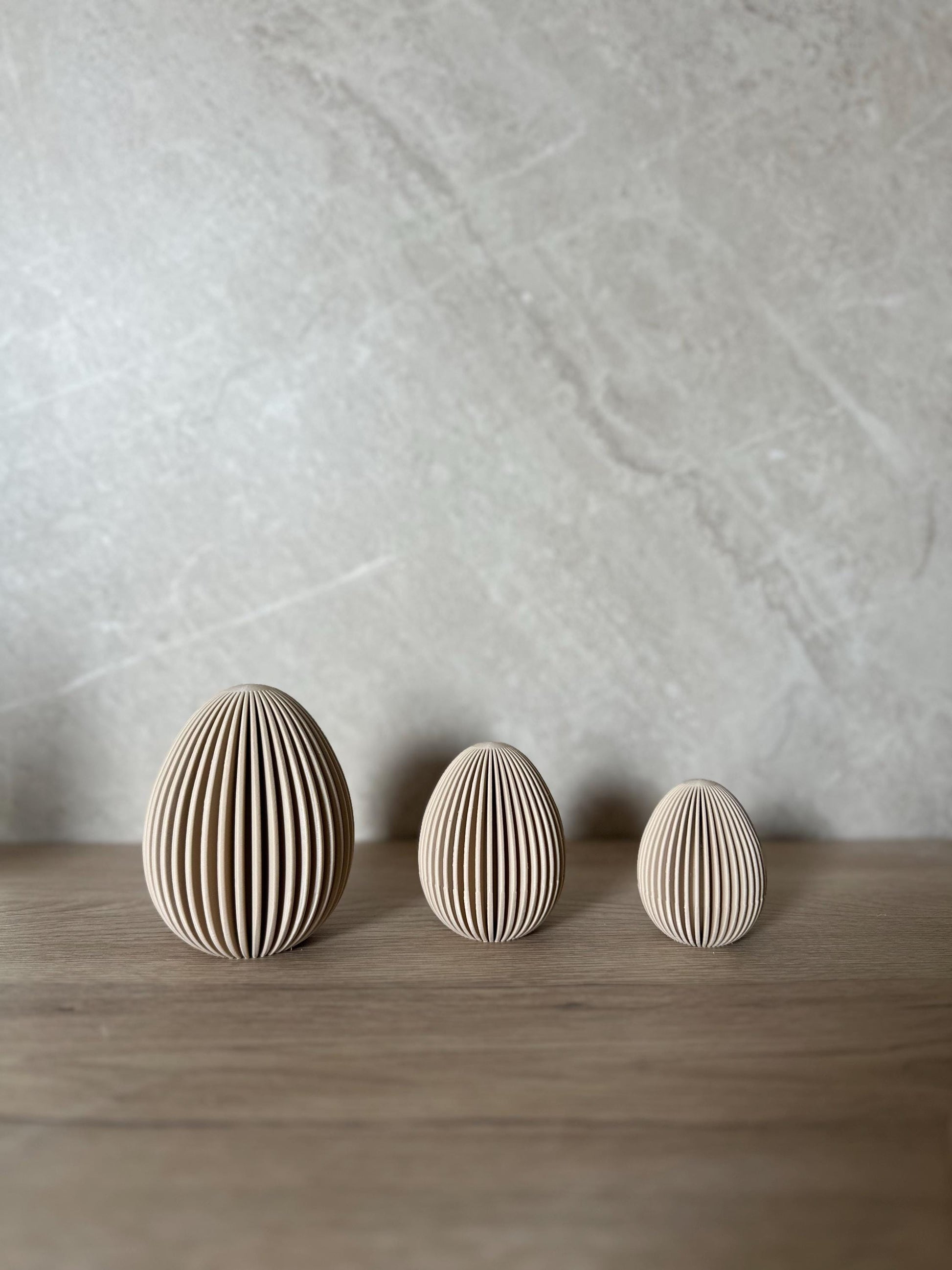 Geripptes Osterei 3D Druck | Minimalistische Osterdeko | Moderne Eier Deko | Osterkorb Füllung | Set 3 Größen | Nachhaltige Osterdeko