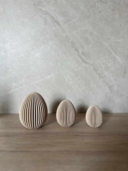 Geripptes Osterei 3D Druck | Minimalistische Osterdeko | Moderne Eier Deko | Osterkorb Füllung | Set 3 Größen | Nachhaltige Osterdeko