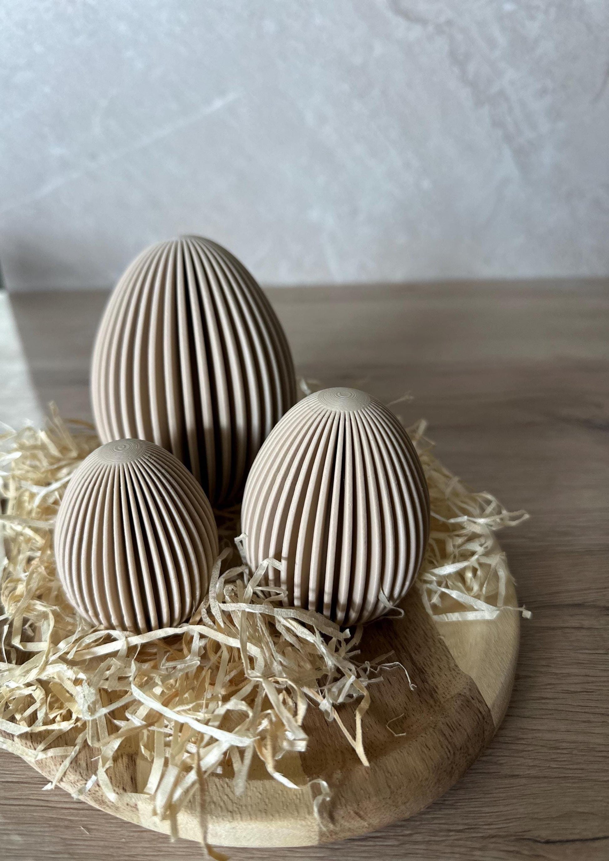 Geripptes Osterei 3D Druck | Minimalistische Osterdeko | Moderne Eier Deko | Osterkorb Füllung | Set 3 Größen | Nachhaltige Osterdeko
