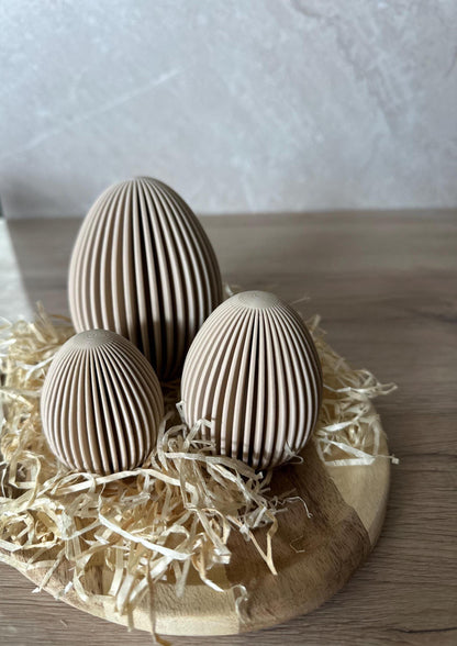 Geripptes Osterei 3D Druck | Minimalistische Osterdeko | Moderne Eier Deko | Osterkorb Füllung | Set 3 Größen | Nachhaltige Osterdeko