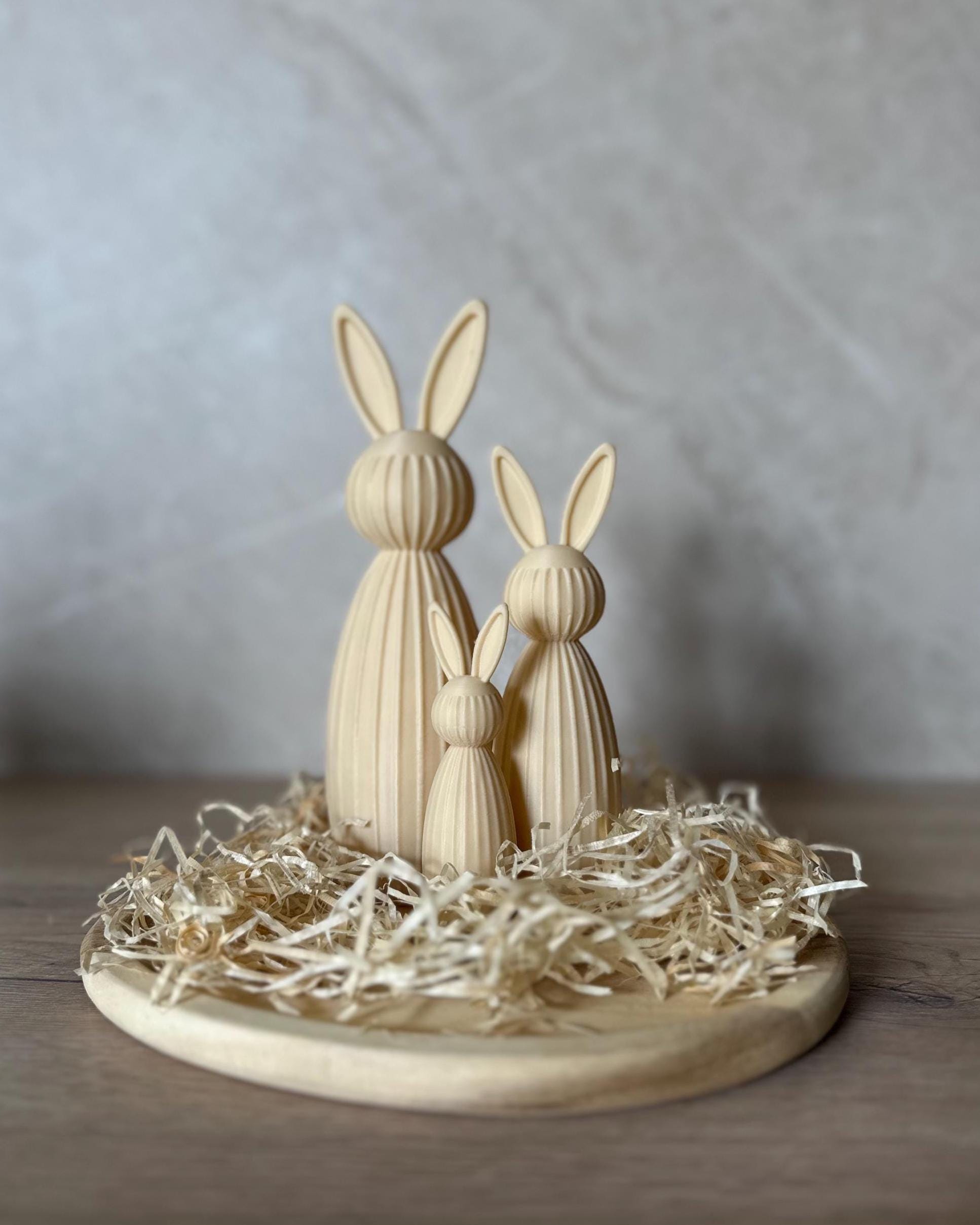 Minimalistischer Osterhase Deko | Gerippter Hase 3D Druck | Moderne Osterdeko | Nachhaltige Hasenfigur | Osterkorb Geschenk Set