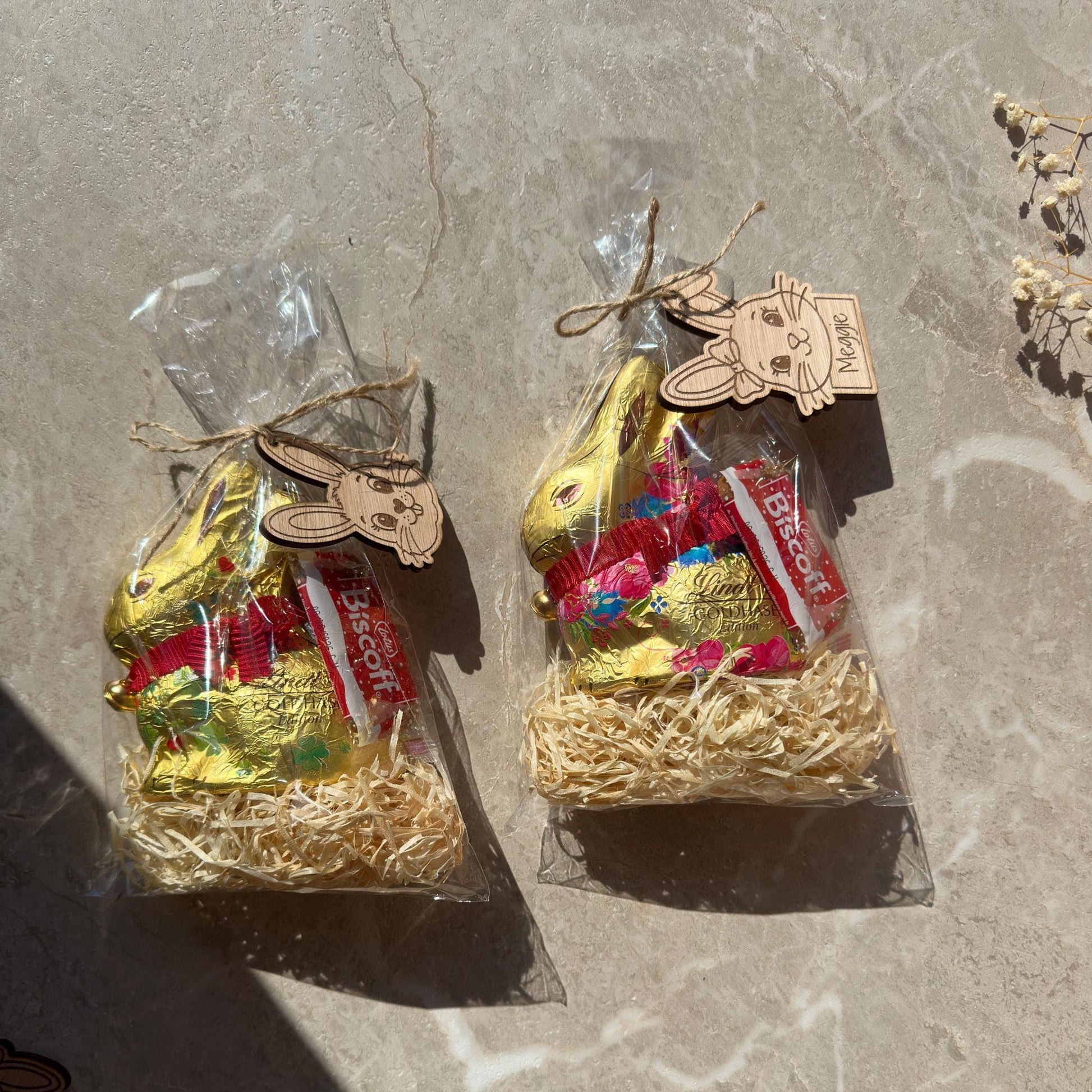 Ostertüte personalisiert mit Holz Anhänger & Lindt Hase – Cellophantütchen Ostern, Osterdekoration, Ostergeschenk Kinder