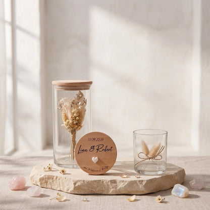 Hochzeitsgeschenk personalisiert – Vorratsglas mit Gravur – Geldgeschenk Hochzeit – Brautpaar Geschenk – Glas mit Namen & Datum