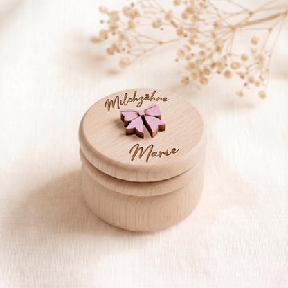 Milchzahndose & Erste Locke Dose personalisiert | Erinnerungsbox Baby aus Holz | Personalisiertes Taufgeschenk Mädchen | Babygeschenk
