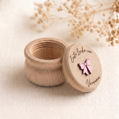 Milchzahndose & Erste Locke Dose personalisiert | Erinnerungsbox Baby aus Holz | Personalisiertes Taufgeschenk Mädchen | Babygeschenk