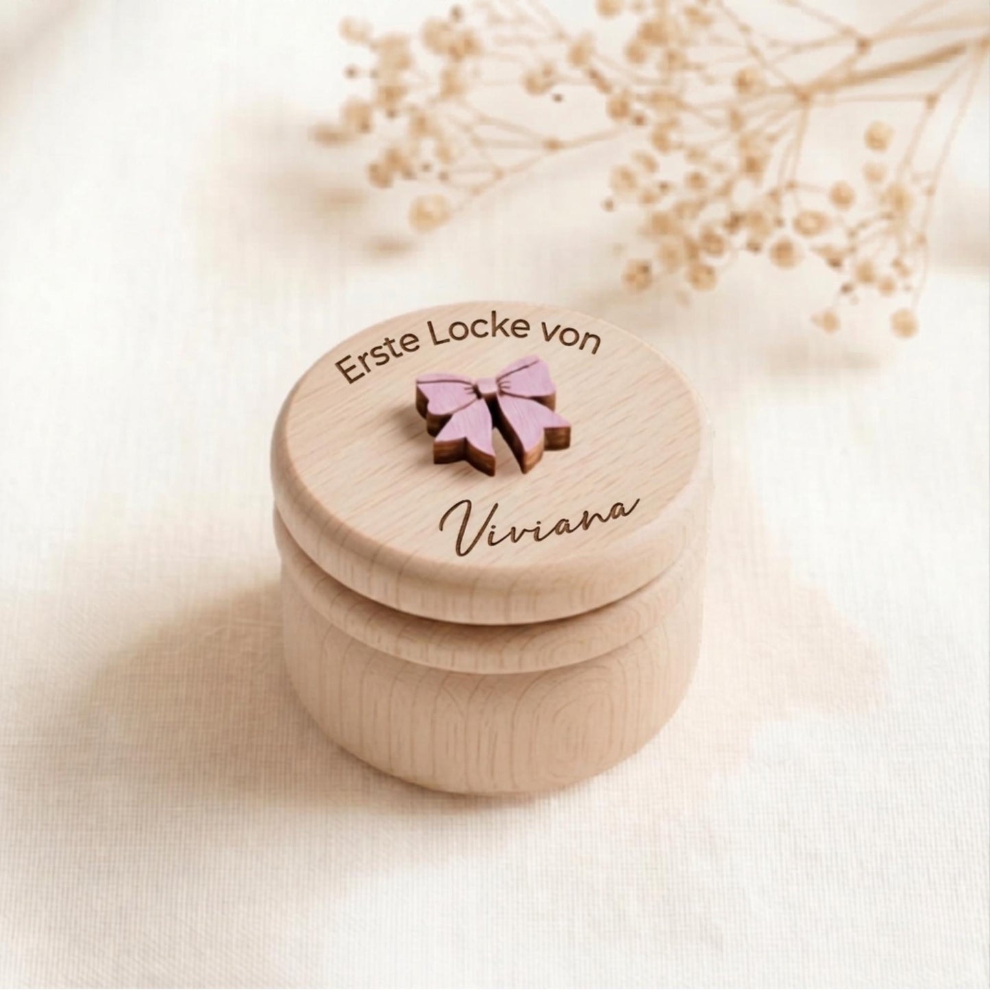 Milchzahndose & Erste Locke Dose personalisiert | Erinnerungsbox Baby aus Holz | Personalisiertes Taufgeschenk Mädchen | Babygeschenk
