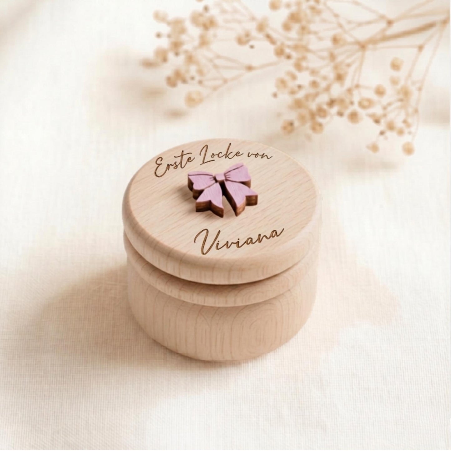 Milchzahndose & Erste Locke Dose personalisiert | Erinnerungsbox Baby aus Holz | Personalisiertes Taufgeschenk Mädchen | Babygeschenk