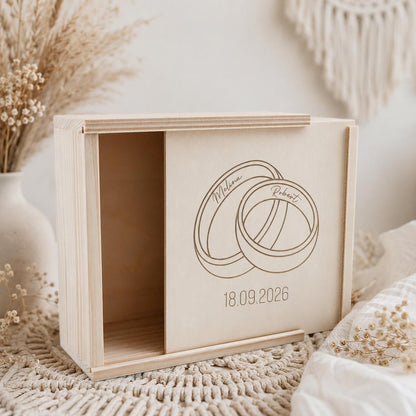 Personalisierte Hochzeitsbox aus Holz – Erinnerungskiste mit Gravur – Hochzeitsgeschenk für Brautpaar – Boho Wedding Keepsake Box